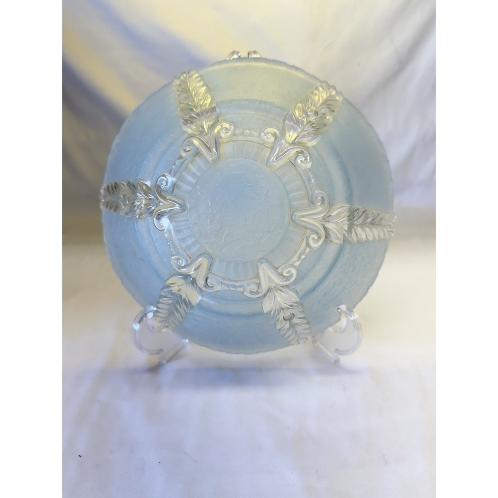 Vintage Art Deco Glass Bowl Shade  3 Hole Chain Ceiling Light Fixture 10" Blue